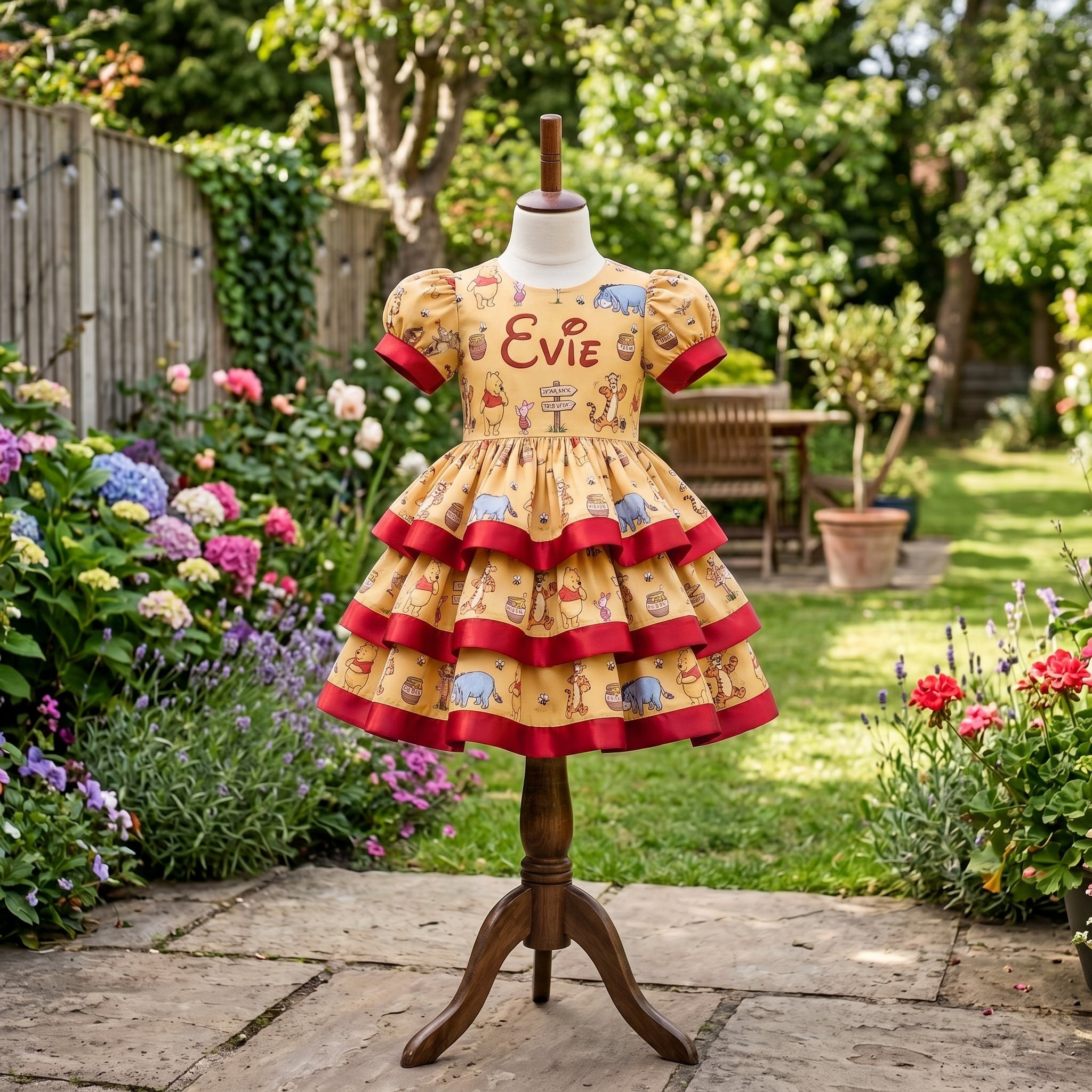Winnie The Pooh Girls Personalized Custom Tiered Ruffle Dress Ribbon Trim Theme Cake Smash Birthday Party