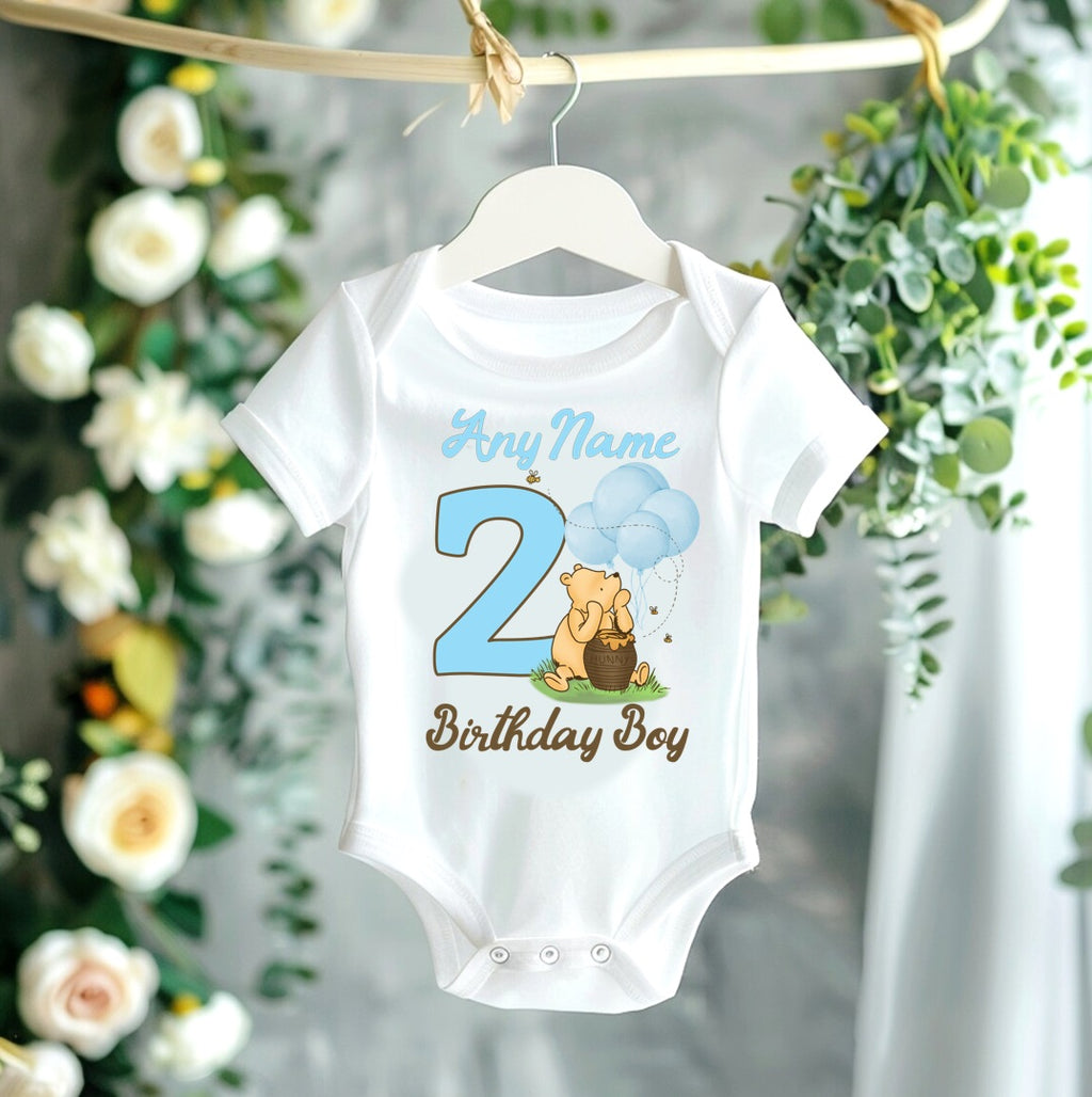 Winnie the Pooh Baby Boy Personalized Custom White T-Shirt or Onesie Theme Cake Smash Birthday Party