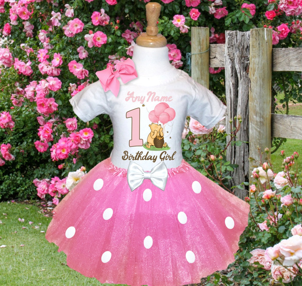 Winnie the Pooh Baby Girl Tutu Set Girls Personalized Custom Pink White Polka Dots Tutu Outfit Dress Theme Cake Smash Birthday Party