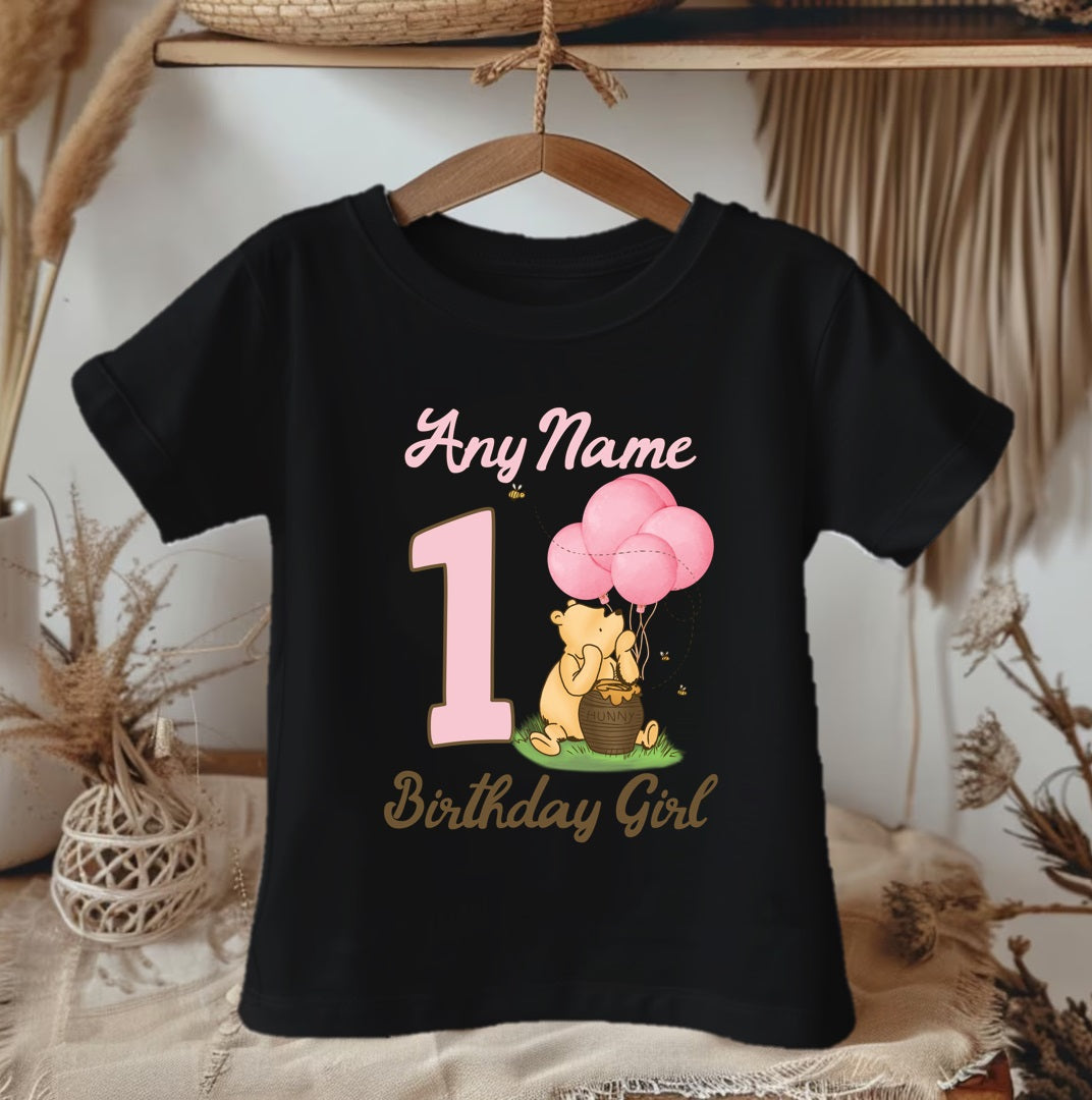 Winnie the Pooh Baby Girl Personalized Custom Black Family T-Shirt or Onesie Pack Theme Cake Smash Birthday Party