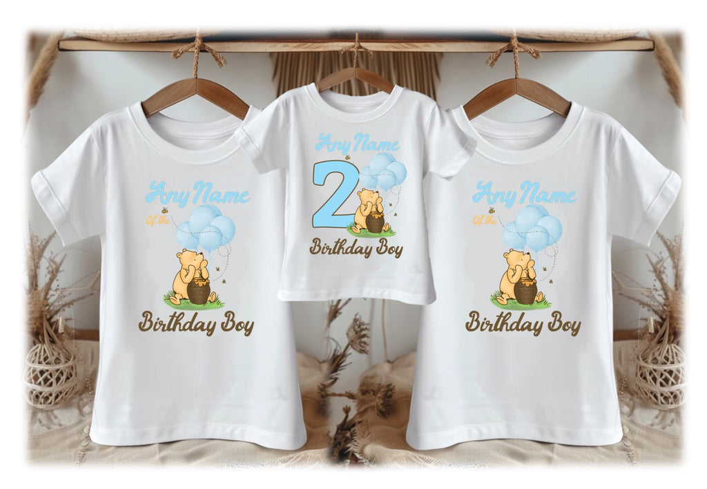 Winnie the Pooh Baby Boy Personalized Custom White Family T-Shirt or Onesie Pack Theme Cake Smash Birthday Party