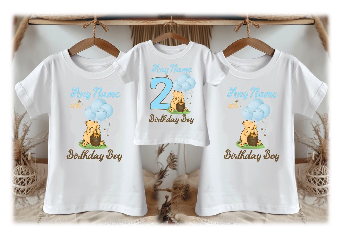Winnie the Pooh Baby Boy Personalized Custom White Family T-Shirt or Onesie Pack Theme Cake Smash Birthday Party