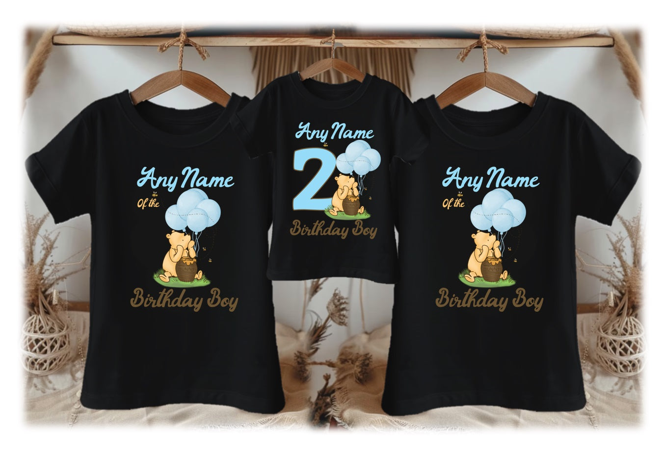 Winnie the Pooh Baby Boy Personalized Custom Black Family T-Shirt or Onesie Pack Theme Cake Smash Birthday Party