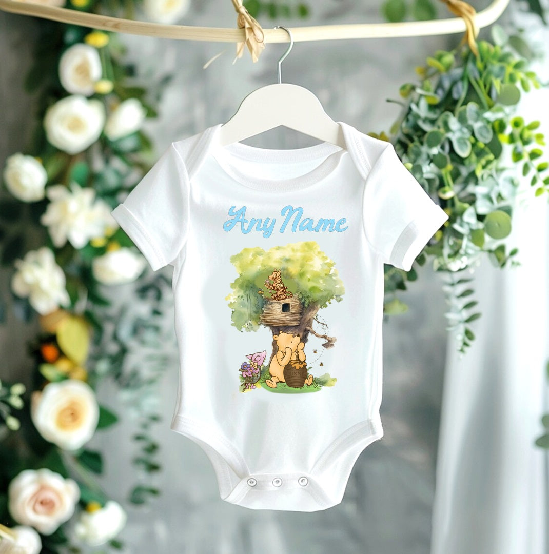 Winnie the Pooh Baby Boy Personalized Custom White T-Shirt or Onesie Theme Cake Smash Party