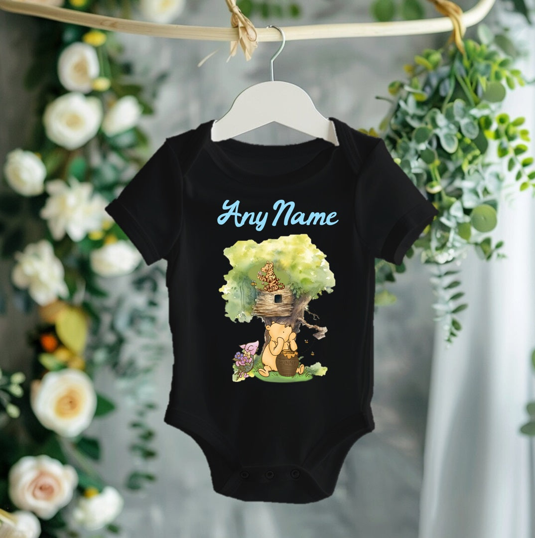 Winnie the Pooh Baby Boy Personalized Custom Black T-Shirt or Onesie Theme Cake Smash Party