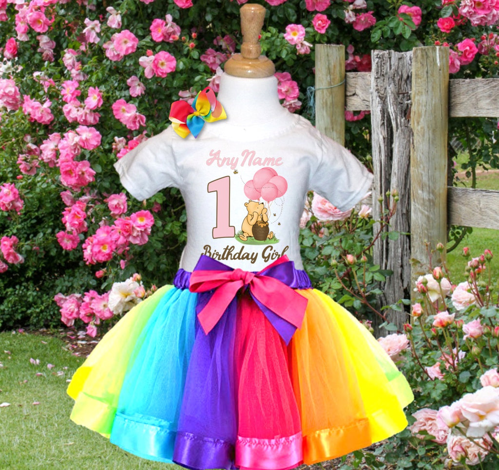 Winnie the Pooh Baby Girl Tutu Set Girls Personalized Custom Rainbow Ribbon Tutu Outfit Dress Theme Cake Smash Birthday Party