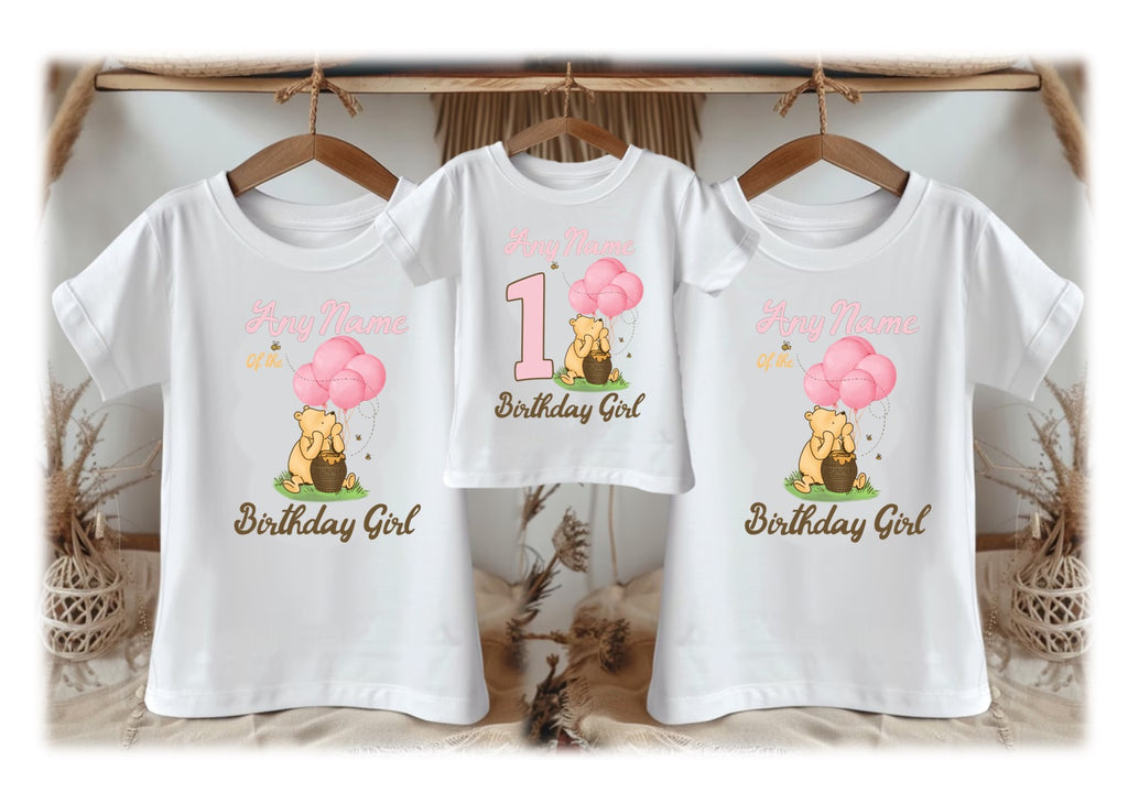 Winnie the Pooh Baby Girl Personalized Custom White Family T-Shirt or Onesie Pack Theme Cake Smash Birthday Party