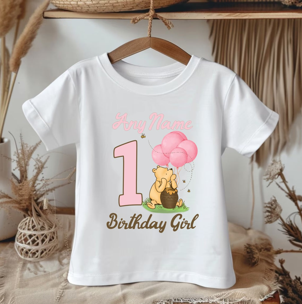 Winnie the Pooh Baby Girl Personalized Custom White Family T-Shirt or Onesie Pack Theme Cake Smash Birthday Party