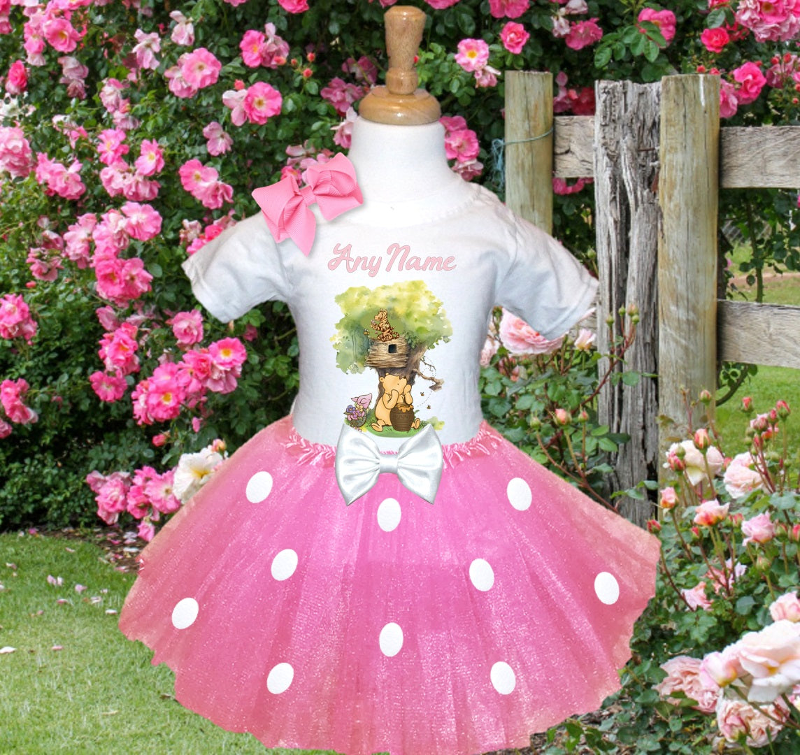 Winnie the Pooh Baby Girl Tutu Set Girls Personalized Custom Pink White Polka Dots Tutu Outfit Dress Theme Cake Smash Party