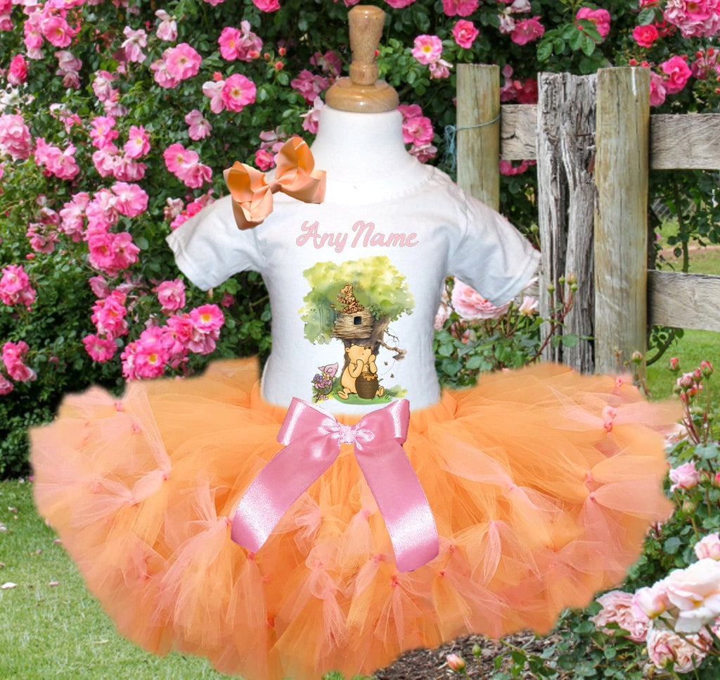 Winnie the Pooh Baby Girl Tutu Set Girls Personalized Custom Orange Soft Pink Knots Tutu Outfit Dress Theme Cake Smash Party