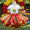 Winnie The Pooh Baby Girl Tutu Set Girls Personalized Custom Red Gold Brown Ribbon Sewn Trim Tutu Outfit Dress Theme Cake Smash Party