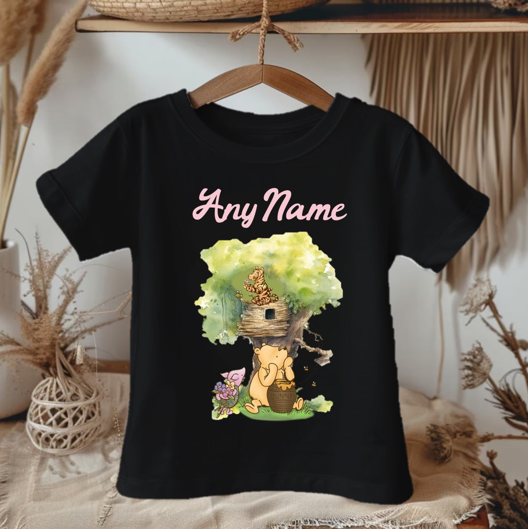 Winnie the Pooh Baby Girl Personalized Custom Black T-Shirt or Onesie Theme Cake Smash Party