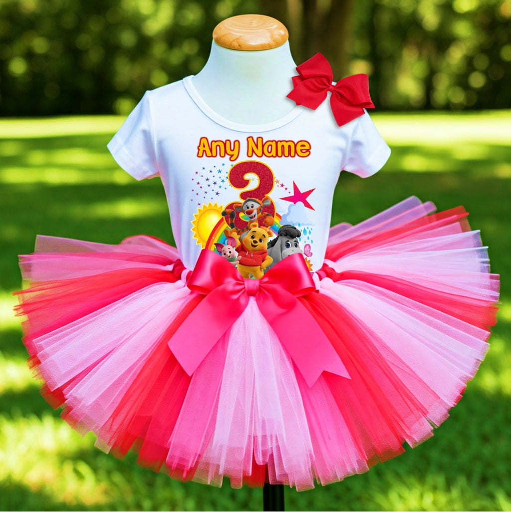Playdate with Winnie the Pooh Tutu Set Girls Personalized Custom Hot Pink Red Pink Tutu Outfit Dress Theme Cake Smash Birthday Party
