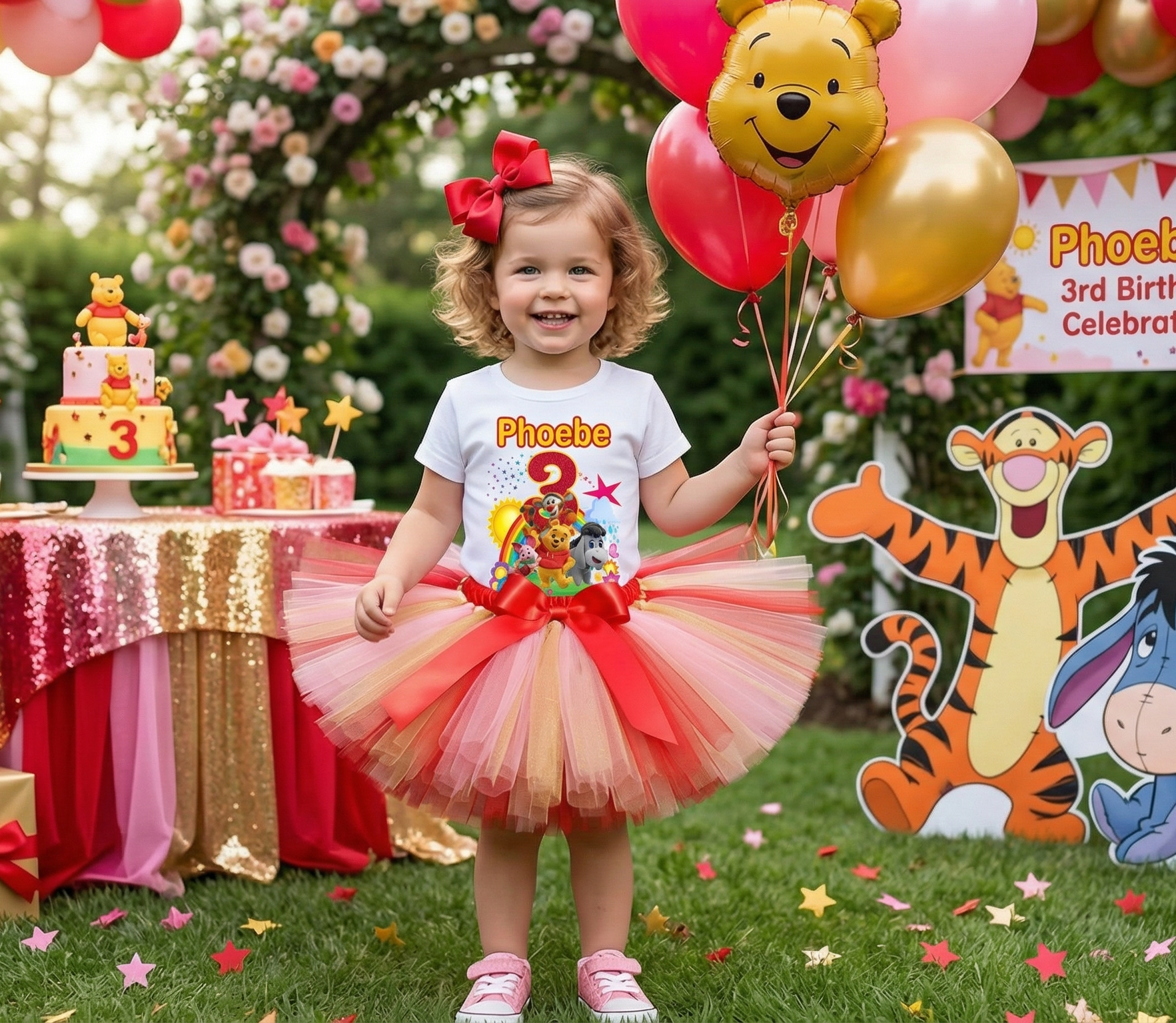 Playdate with Winnie the Pooh Tutu Set Girls Personalized Custom Pink Red Gold Tutu Outfit Dress Theme Cake Smash Birthday Party