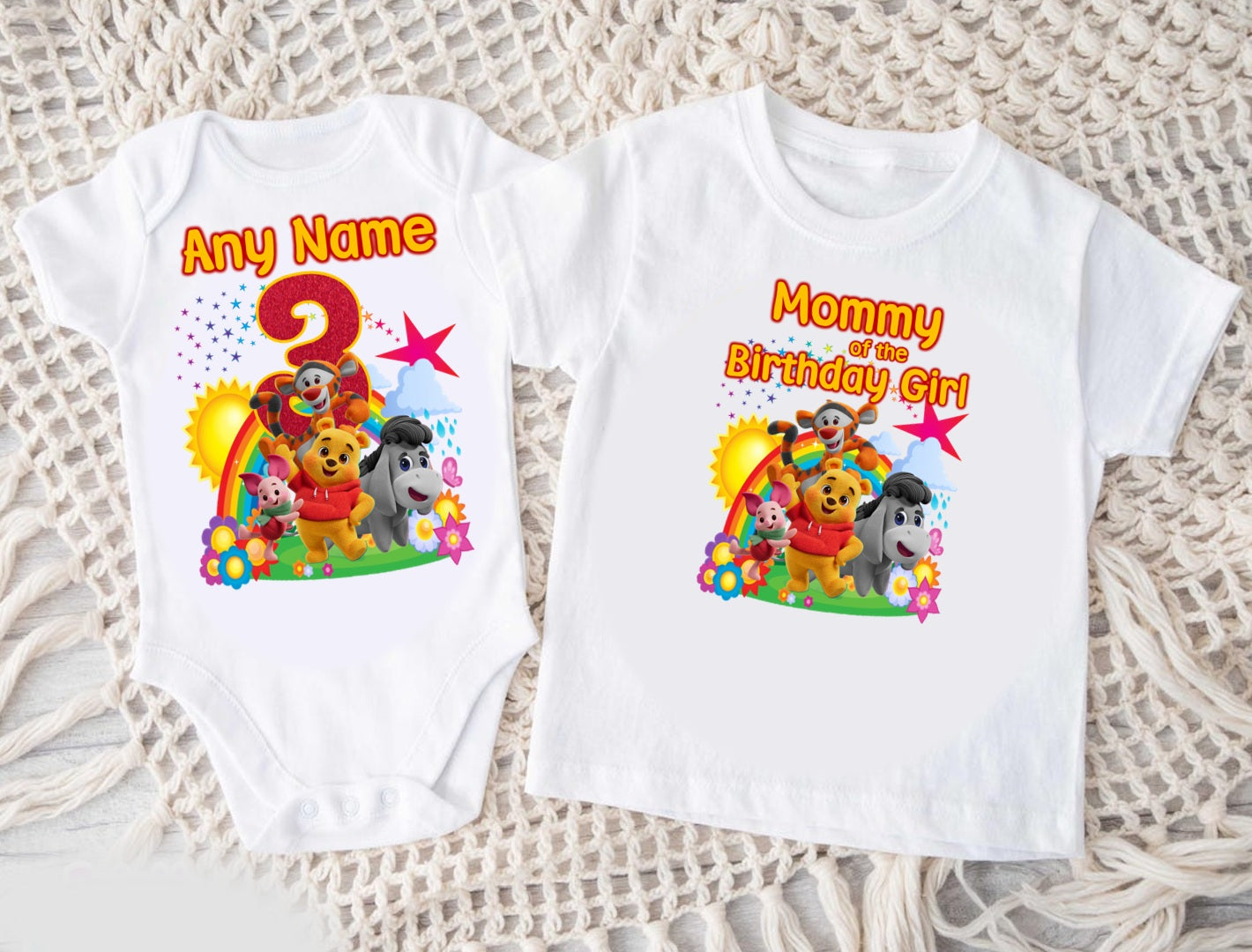 Playdate with Winnie the Pooh Personalized Custom White Family T-Shirt or Onesie Pack Theme Cake Smash Birthday Party