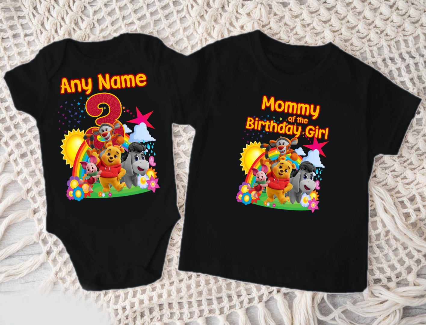 Playdate with Winnie the Pooh Personalized Custom Black Family T-Shirt or Onesie Pack Theme Cake Smash Birthday Party