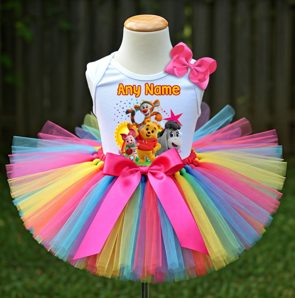 Playdate with Winnie the Pooh Tutu Set Girls Personalized Custom Rainbow Tutu Outfit Dress Theme Cake Smash Party