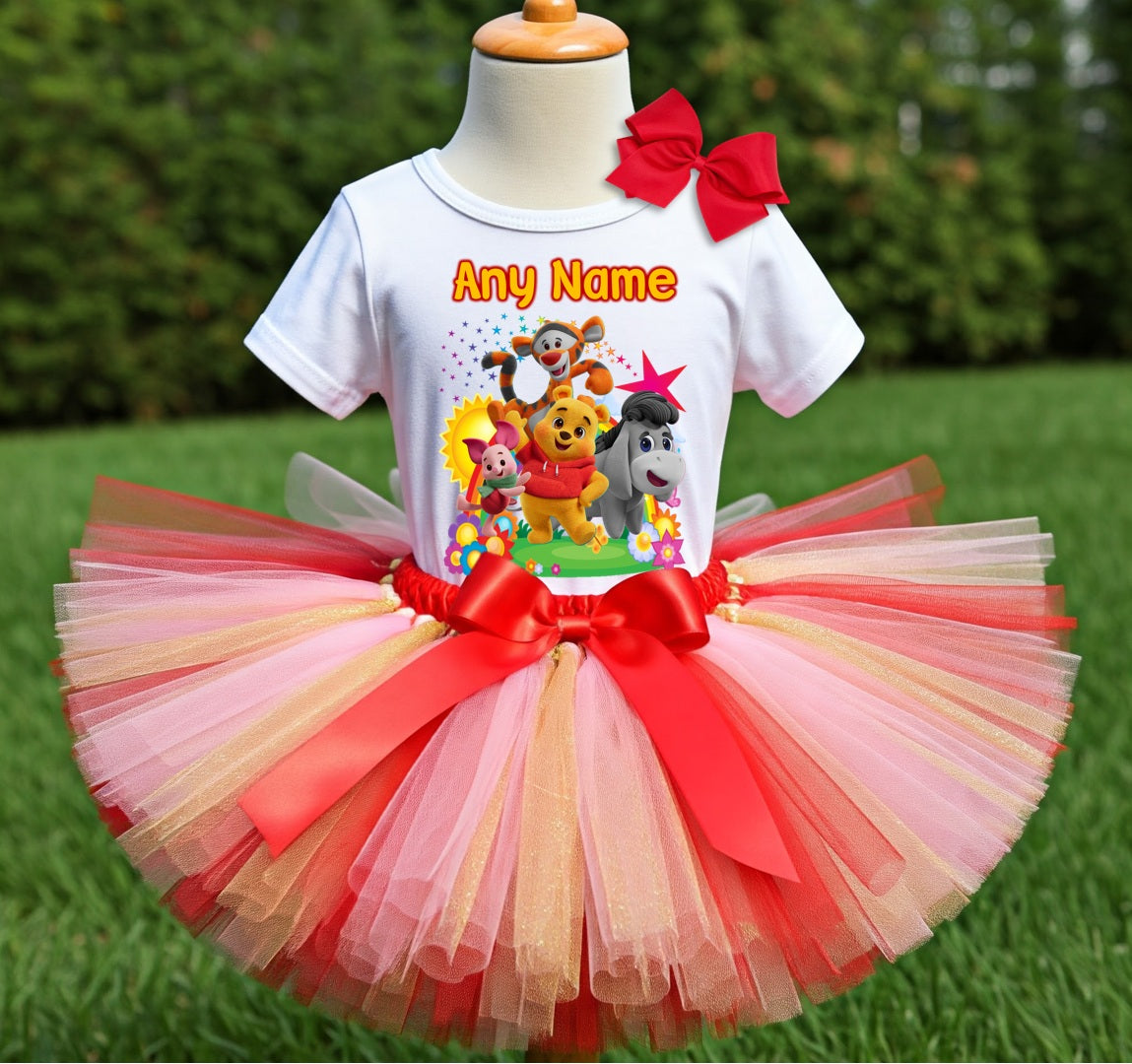 Playdate with Winnie the Pooh Tutu Set Girls Personalized Custom Red Pink Gold Tutu Outfit Dress Theme Cake Smash Party