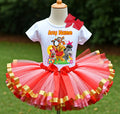 Playdate with Winnie The Pooh Tutu Set Girls Personalized Custom Gold Pink Red Ribbon Sewn Trim Tutu Outfit Dress Theme Cake Smash Party