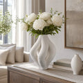 12" Ivory Sculptural 3D Printed Porcelain Flower Vase Home Decor Accents