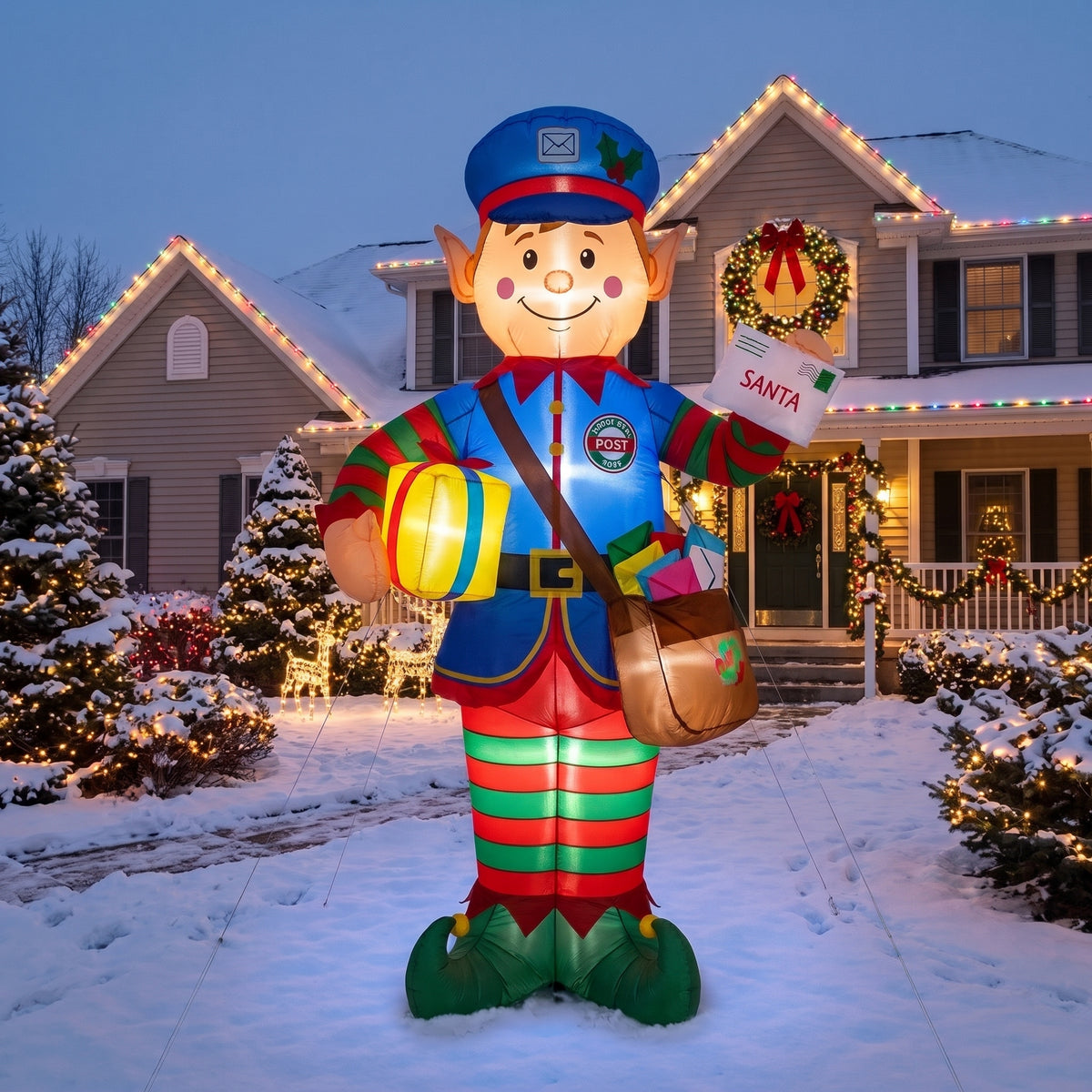 10-Foot Giant Outdoor North Pole Postal Elf Inflatable with LED Illumination Christmas Blow Up Yard Decor