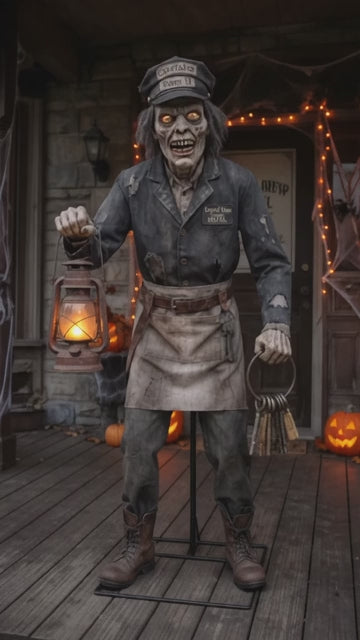 6' Animated Haunted Hotel Unhinged Caretaker Figure Music Lights Motion Sensor Halloween Home Decor Accent Yard Prop