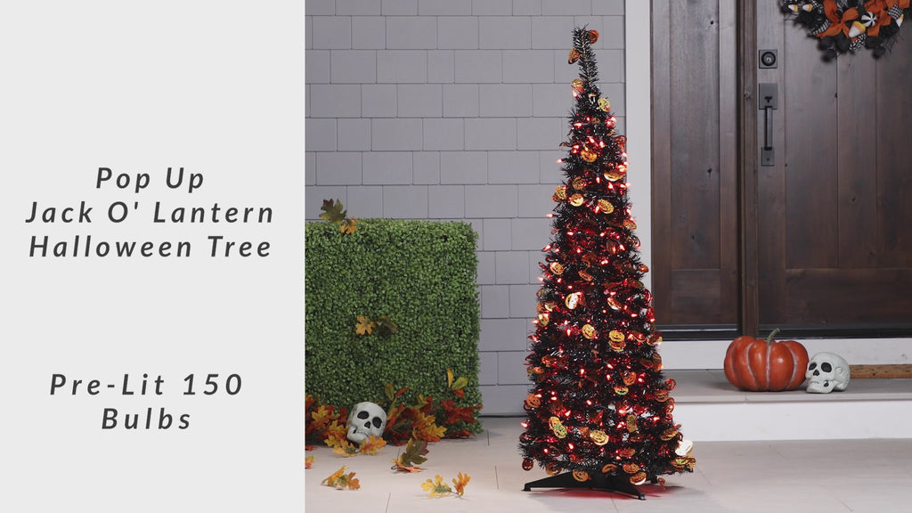 4' Pre-Lit Pop-Up Artificial Jack o Lantern Tree Halloween Home Decor Accent Yard Prop