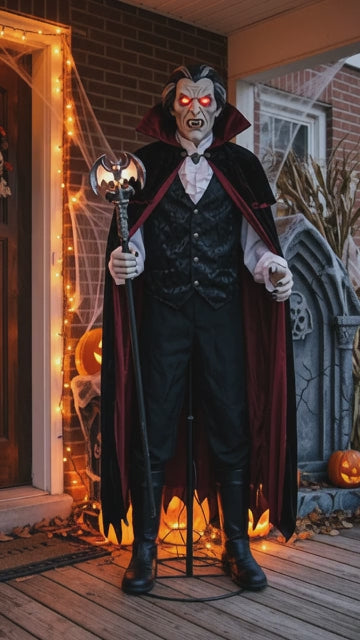 6' Animated Vampire's Lair / Gothic Crypt The Vampire Lord Figure Music Lights Motion Sensor Halloween Home Decor Accent Yard Prop