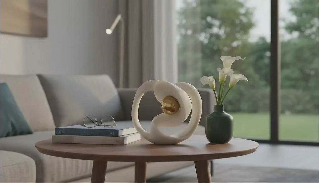 12" White & Gold Stainless Sphere with Resin Knot Sculpture Accent Tabletop Home Decor