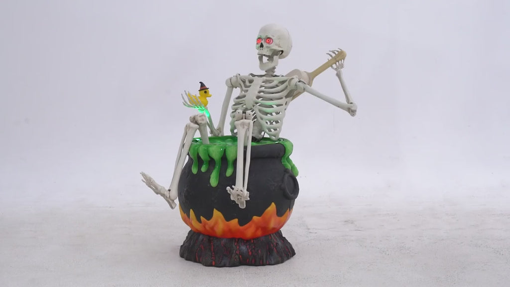 3.5' Animated Skeleton sitting in Cauldron Halloween Home Decor Accent Yard Prop