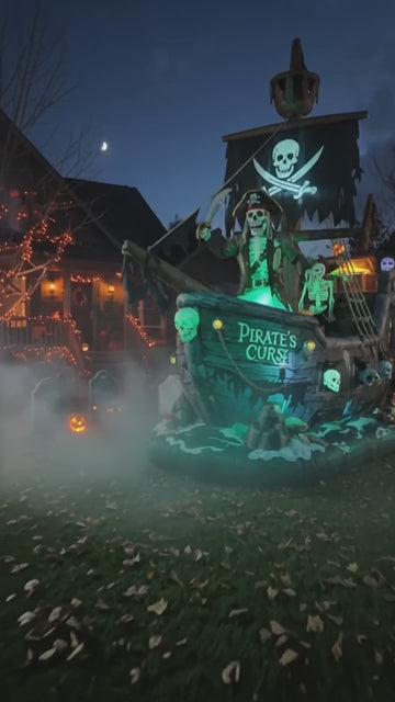 Massive 8-Foot-Tall Ghost Ship / Pirate's Curse Colossal Multi-Tiered Halloween Yard Inflatable Scene Decor Prop
