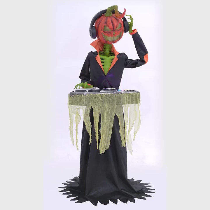 6' Animated Jack o Lantern Pumpkin DJ with Turntable Halloween Home Decor Accent Yard Prop