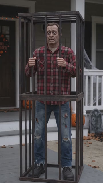 6' Animated Slaughterhouse Caged Victim Figure Music Lights Motion Sensor Halloween Home Decor Accent Yard Prop