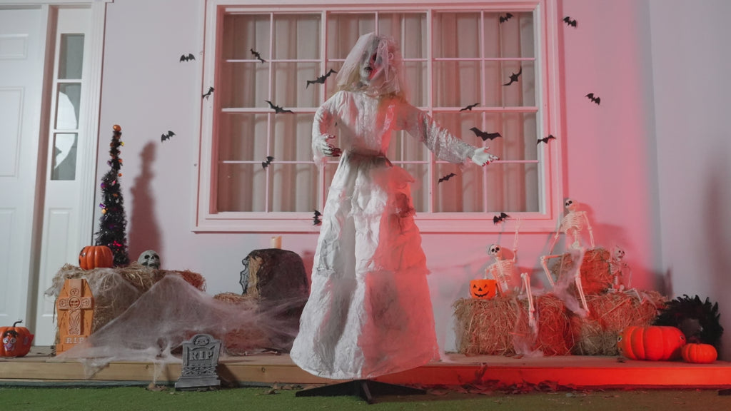5.6' Creepy Animated Head Turning Bride Halloween Home Decor Accent Yard Prop