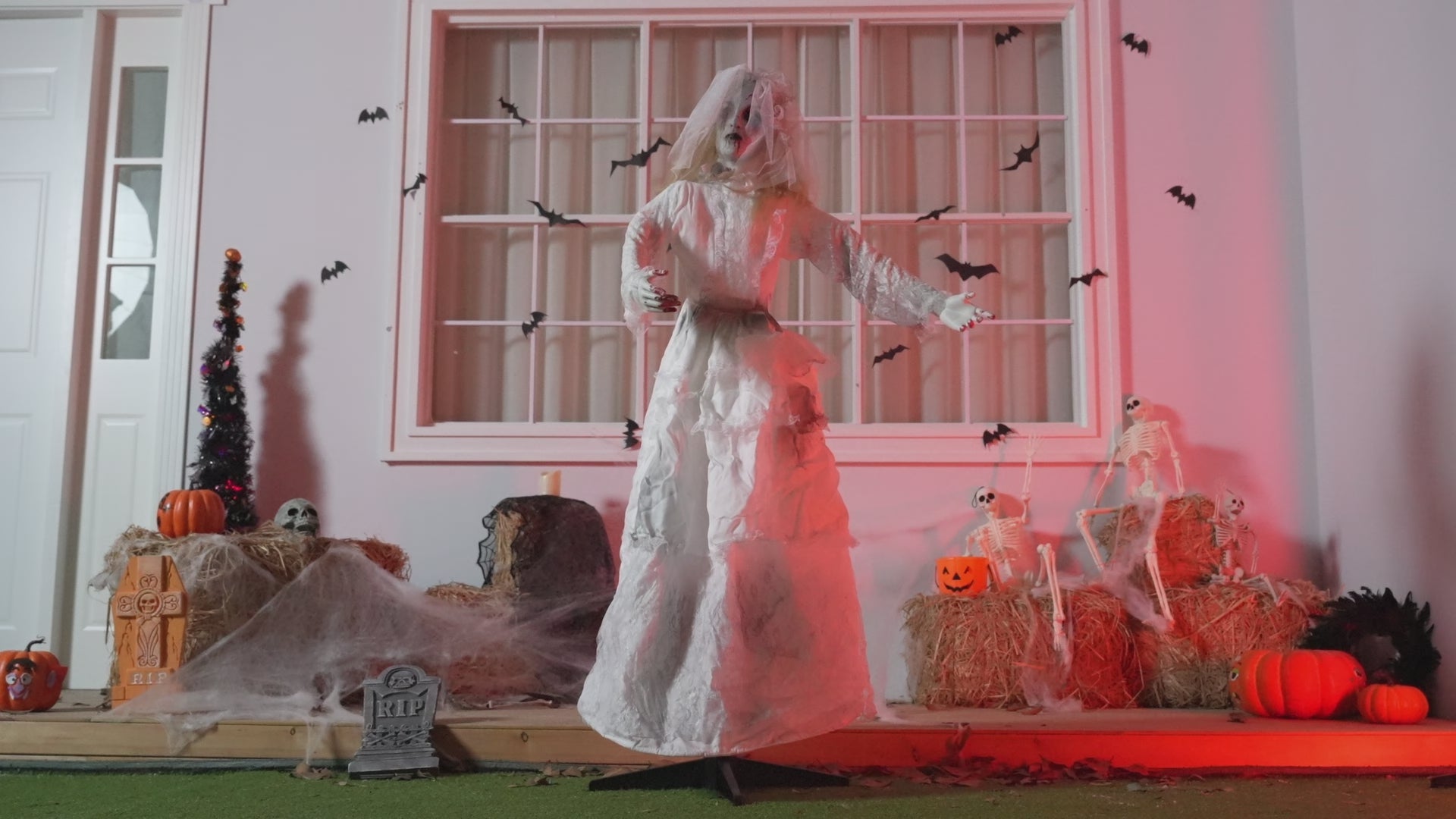 5.6' Creepy Animated Head Turning Bride Halloween Home Decor Accent Yard Prop