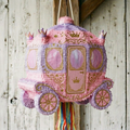 Premium Handmade 30-Inch Princess Carriage Pink Character Pull-String Piñata Table Decor Party Centerpiece