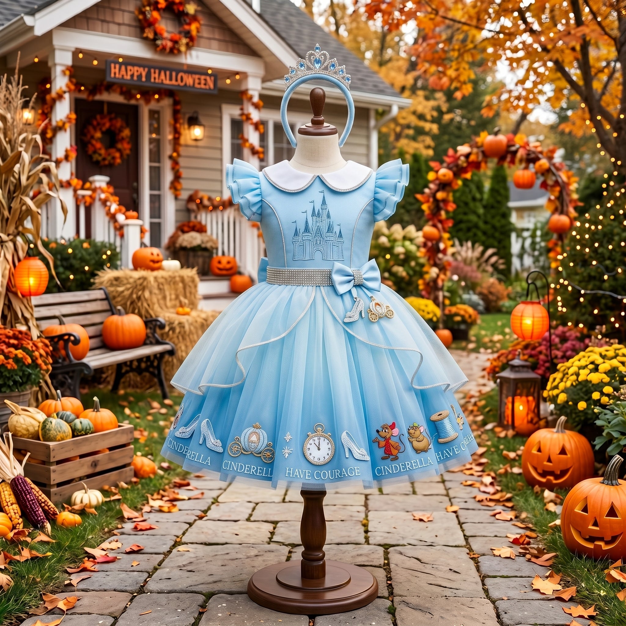 Princess Cinderella Girls' Deluxe Sparkle Tutu Party Costume Dress Set with Matching Headband Halloween Birthday Pageant