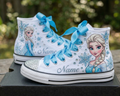 Custom Frozen Princess Elsa High-Top Sneakers Shoes Personalized with Name, Ribbon Laces & Rhinestones Birthday Parties Everyday Gift