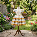 Princesses Gold Girls Personalized Custom Tiered Ruffle Dress Ribbon Trim Theme Cake Smash Birthday Party