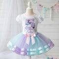 Frozen Print Princess Elsa Anna Tutu Set Girls Personalized Custom Light Purple Blue Ribbon Sewn Trim Tutu Outfit Dress Theme Cake Smash Birthday Party