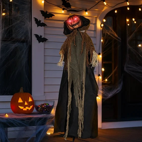 6' Animated Pumpkin Man with Robes Sound Activated Halloween Home Decor Accent Yard Prop