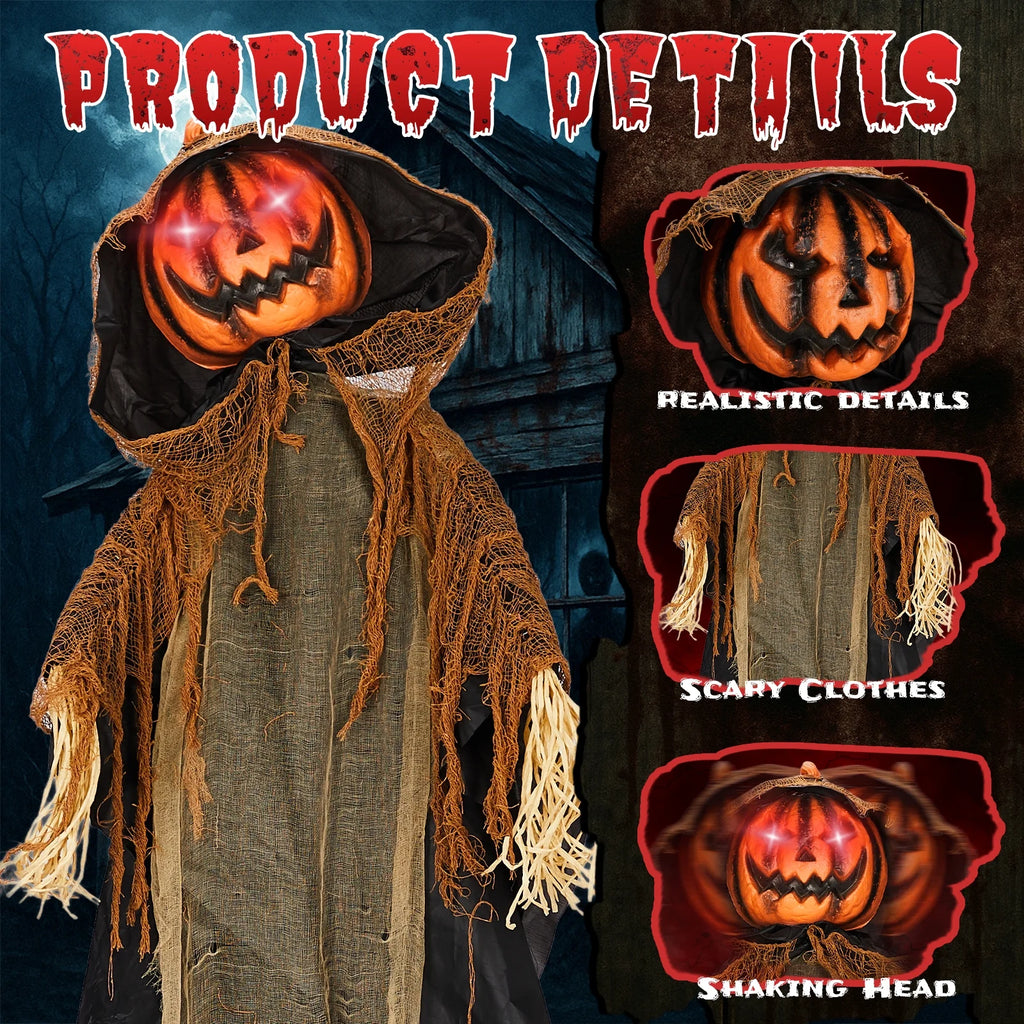 6' Animated Pumpkin Man with Robes Sound Activated Halloween Home Decor Accent Yard Prop