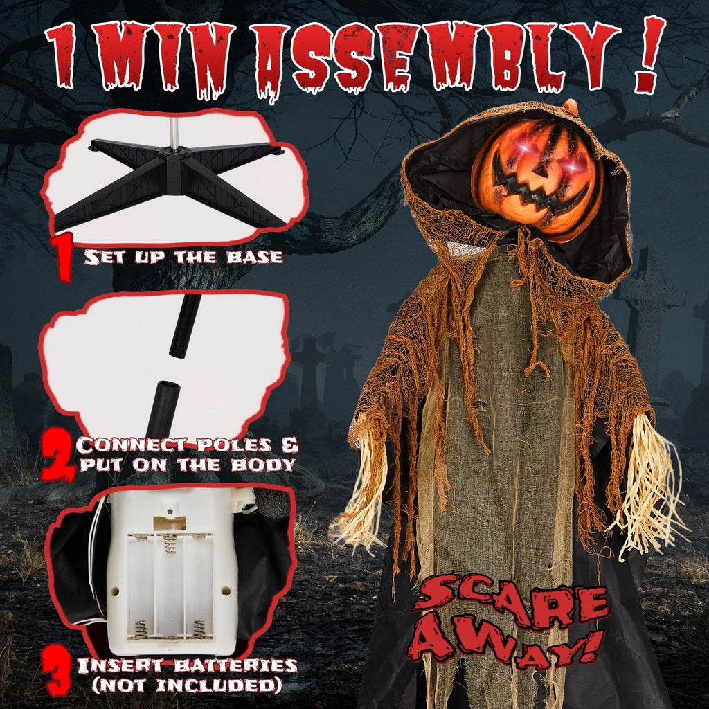 6' Animated Pumpkin Man with Robes Sound Activated Halloween Home Decor Accent Yard Prop