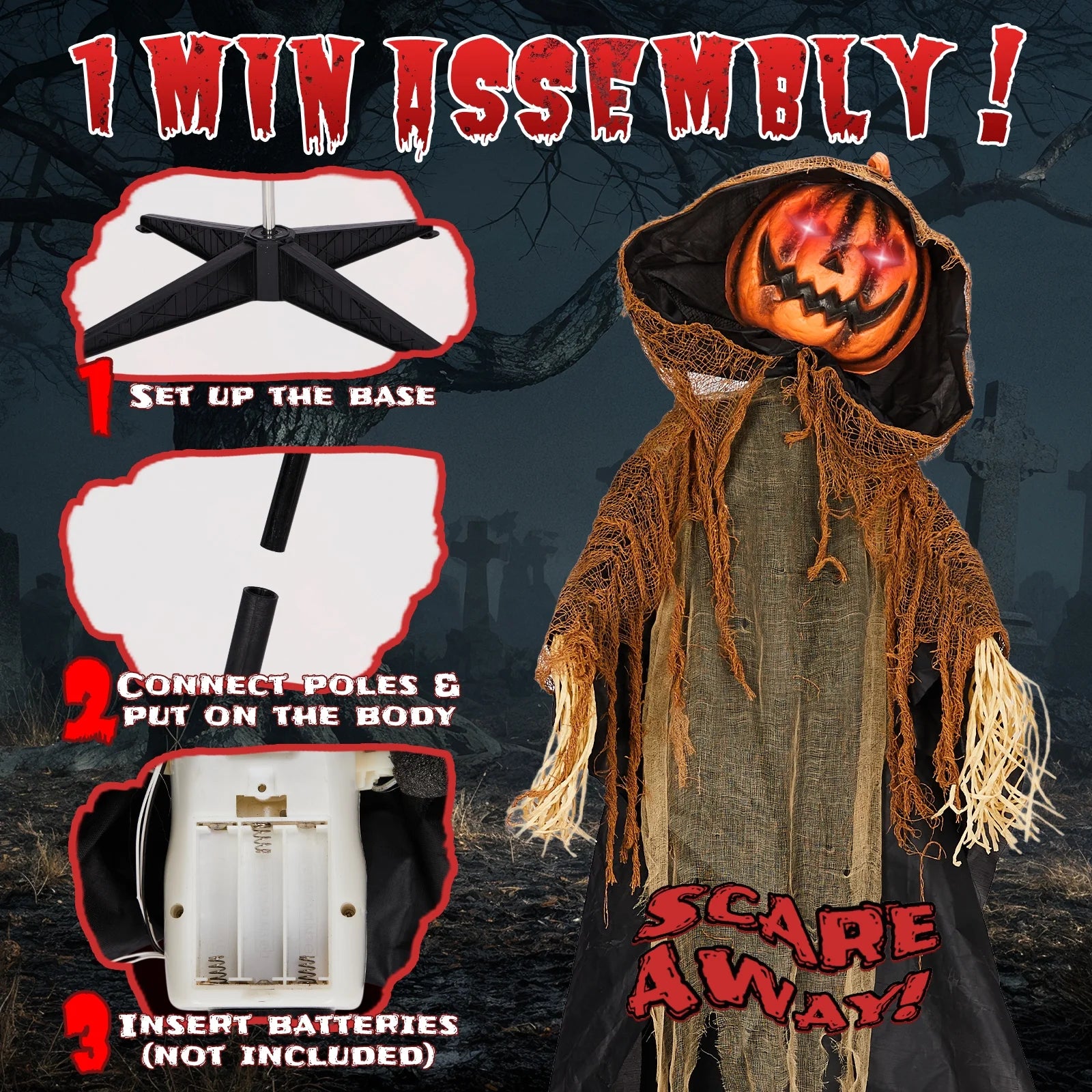 6' Animated Pumpkin Man with Robes Sound Activated Halloween Home Decor Accent Yard Prop