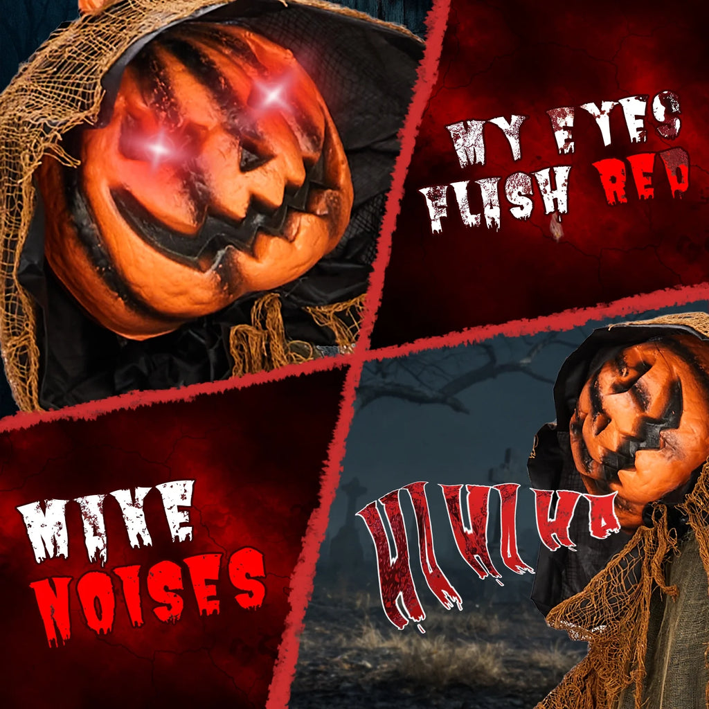 6' Animated Pumpkin Man with Robes Sound Activated Halloween Home Decor Accent Yard Prop
