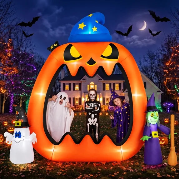 8.2' Jack o Lantern Pumpkin Photo Booth Door Yard Halloween Inflatable Blow Up Decor Prop