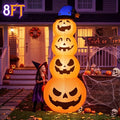 8' Jack o Lantern Pumpkins Stack with Wizard Hat Yard Halloween Inflatable Blow Up Decor Prop