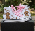 Custom Cute Puppy High-Top Sneakers Shoes Personalized with Name, Ribbon Laces & Rhinestones Birthday Parties Everyday Gift