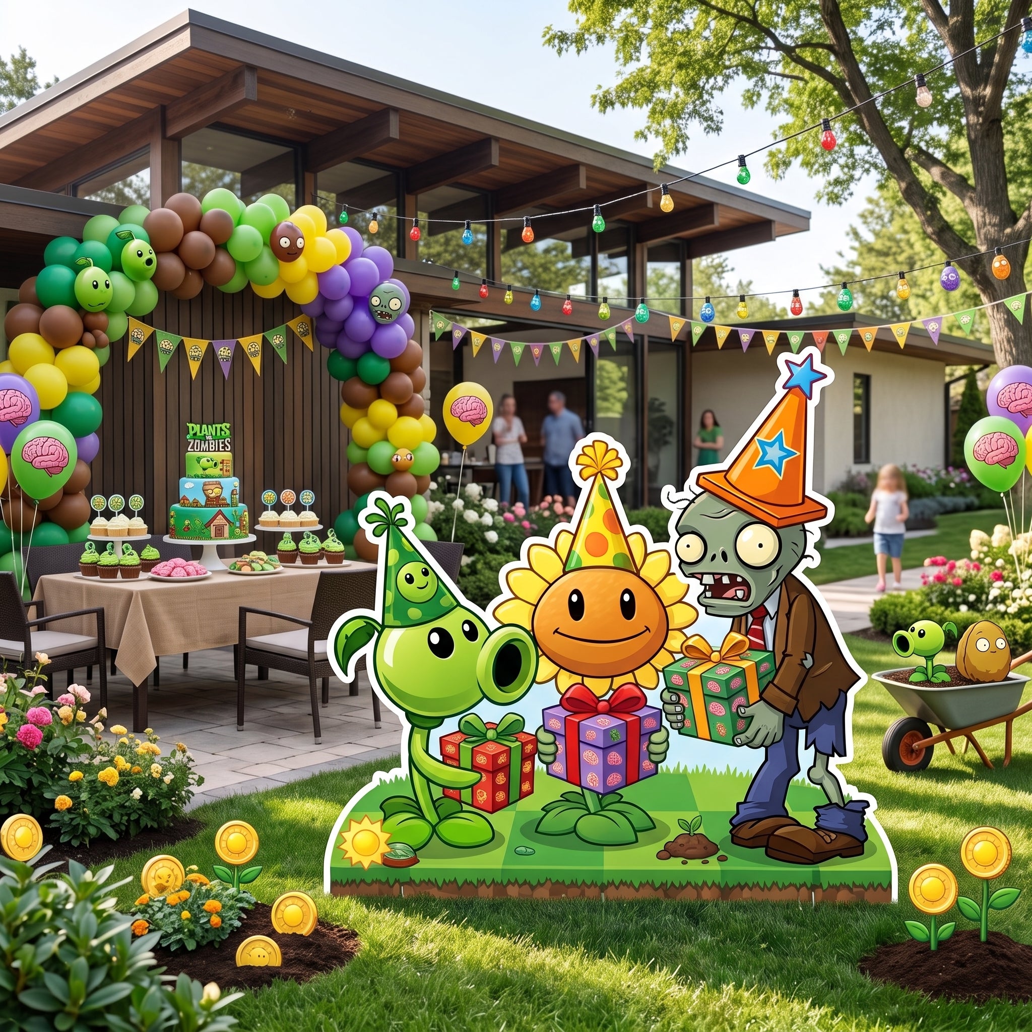 Life Size Plants vs Zombies Character Premium Freestanding Cutouts Yard Sign Decor Party Prop