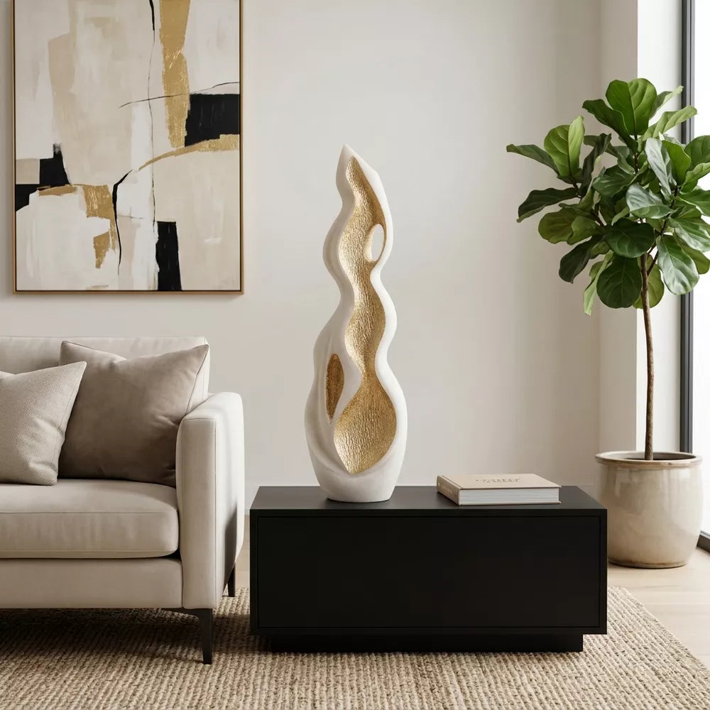 32" White & Gold Elegant Quartz Resin Sculpture Tabletop Home Decor Accents
